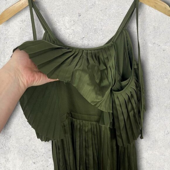 NWT Olivia Palermo Pleated Off Shoulder Satin Maxi Dress Green Size 00 Petite - Picture 5 of 12